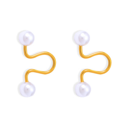 titanium steel Imitation Pearl Cuff Earrings